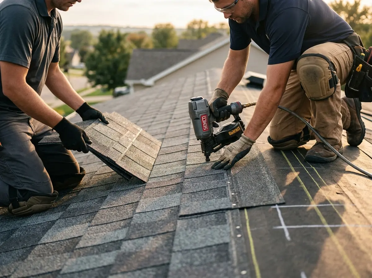Professional roofer working on a residential roof in Aliso Viejo
